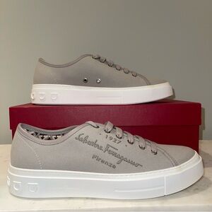 Salvatore Ferragamo Men’s Light Gray Canvas Sneakers